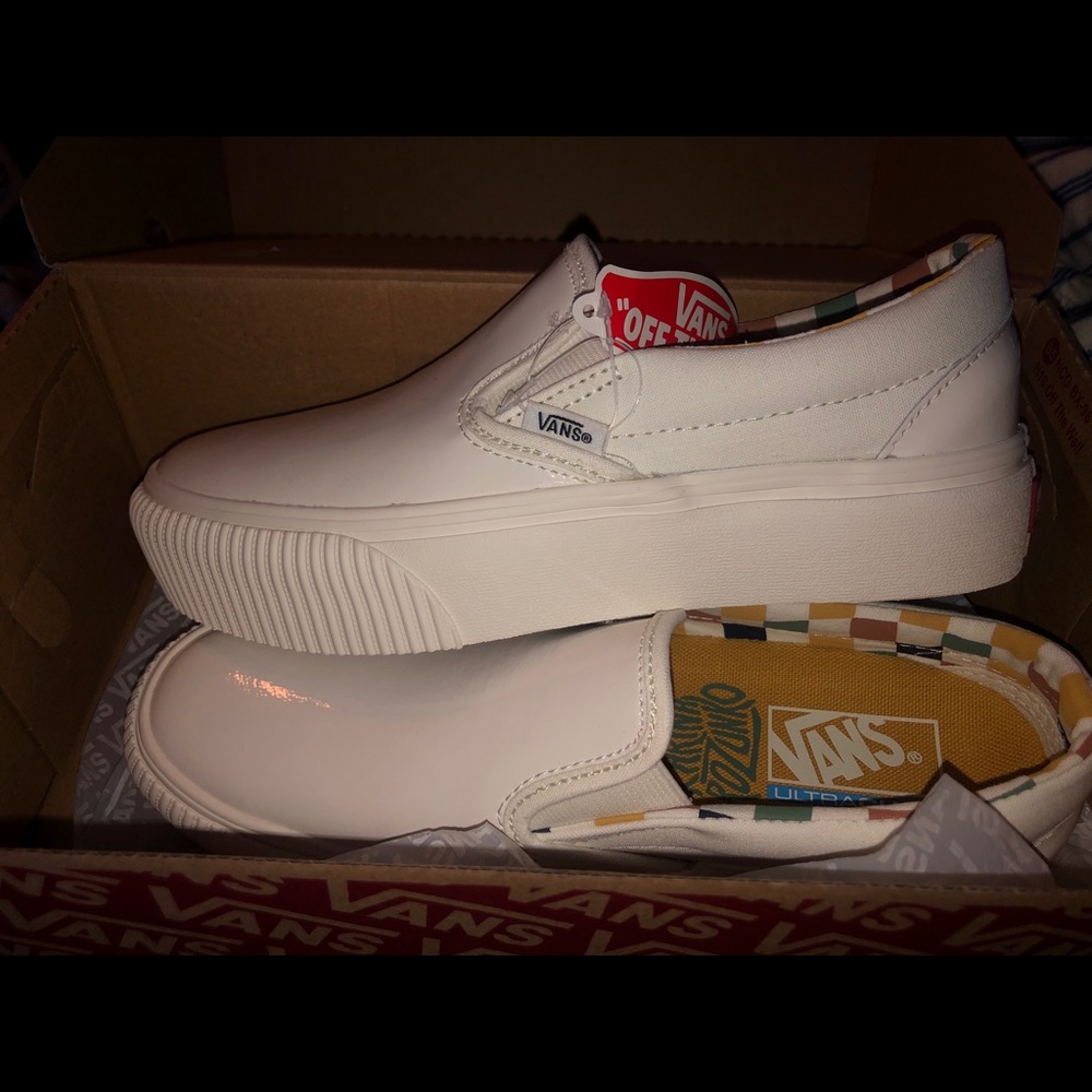 Glossy White Platform Vans